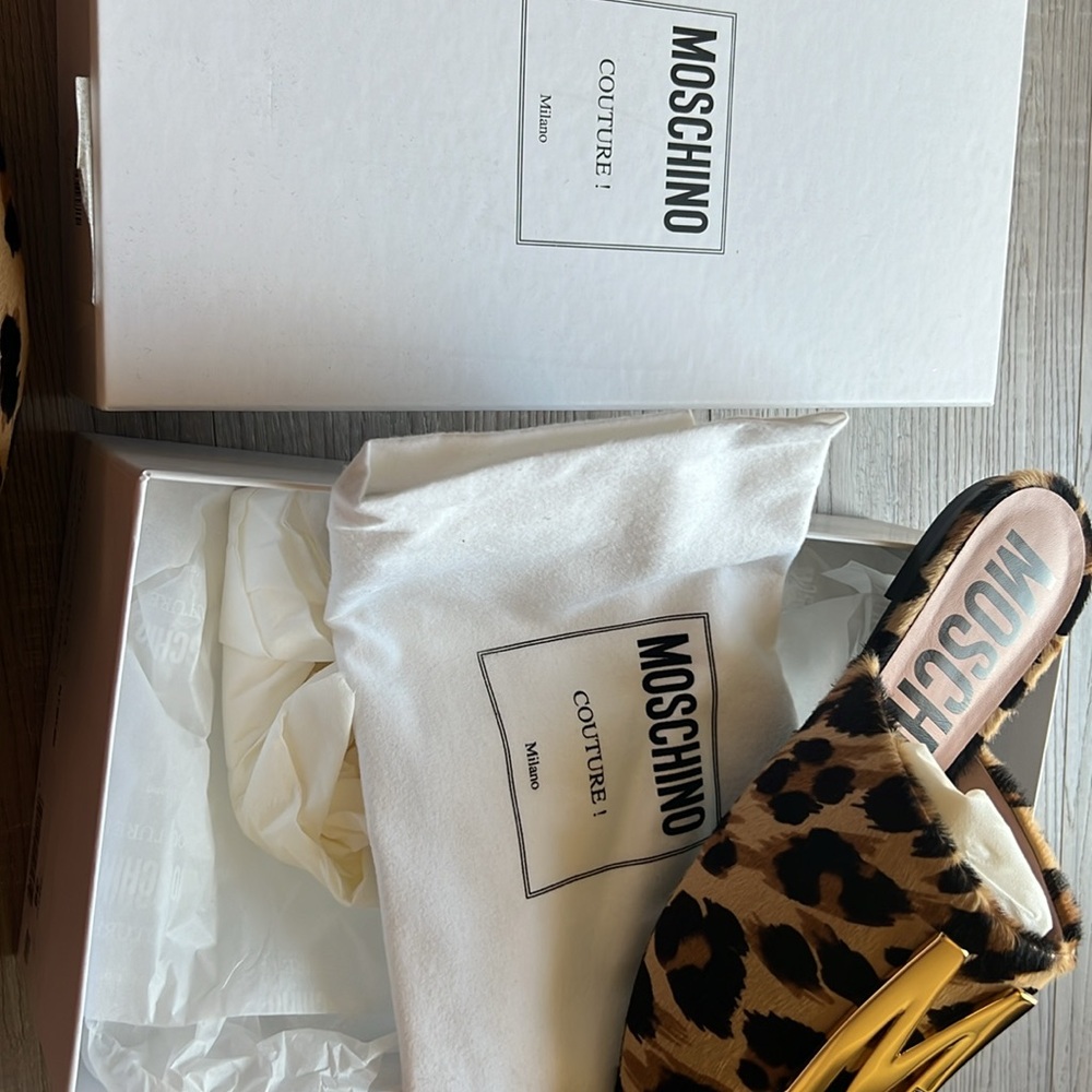 NIB Moschino Couture Gold M leopard Tagila ballerina flat mules Box+Dustbag SZ39 - Picture 5 of 5